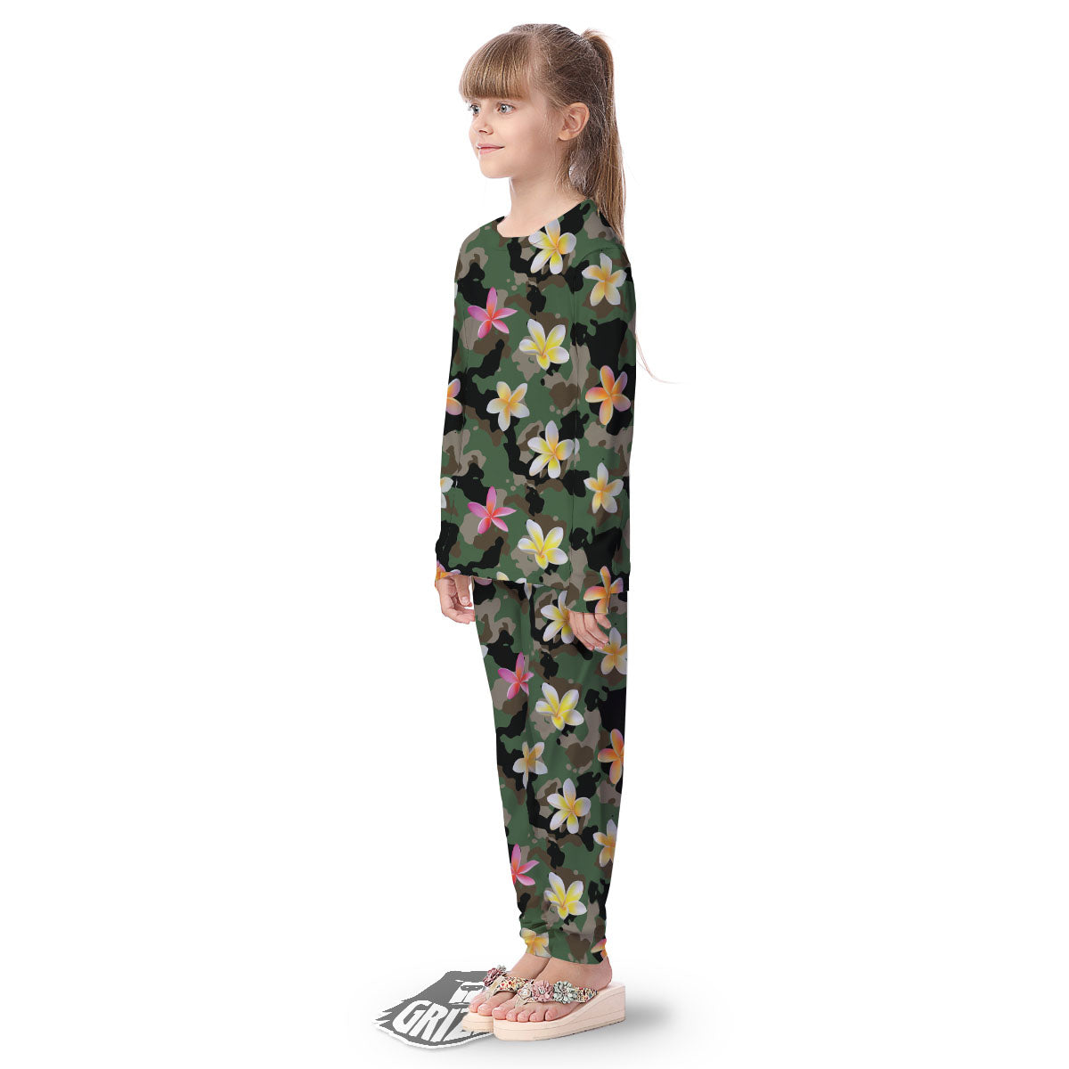 Camo Flower Military Green Print Pattern Kid's Pajamas-grizzshop