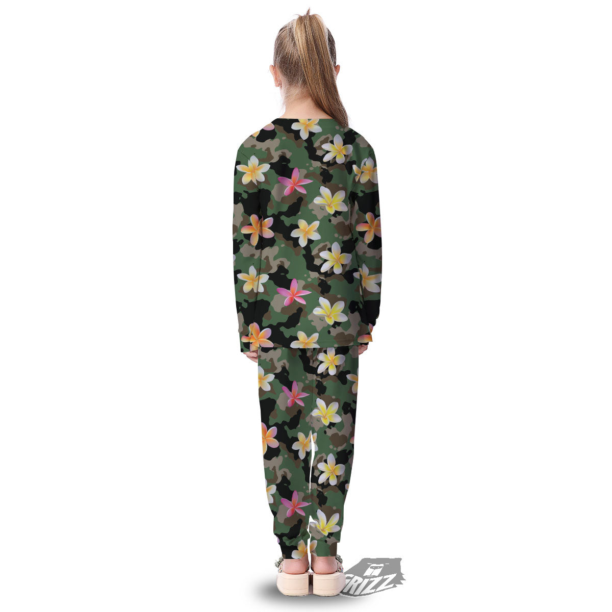 Camo Flower Military Green Print Pattern Kid's Pajamas-grizzshop