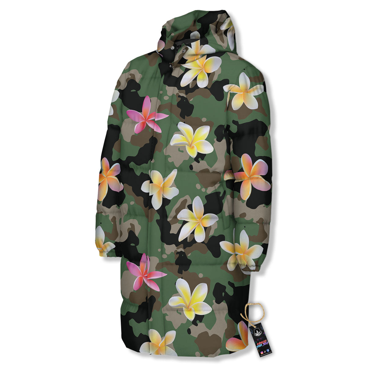 Camo Flower Military Green Print Pattern Long Down Jacket-grizzshop