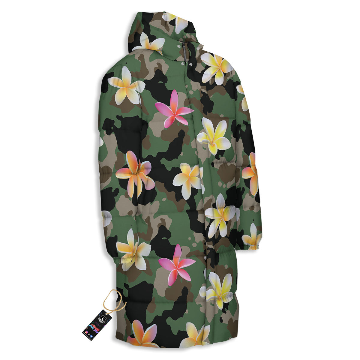 Camo Flower Military Green Print Pattern Long Down Jacket-grizzshop