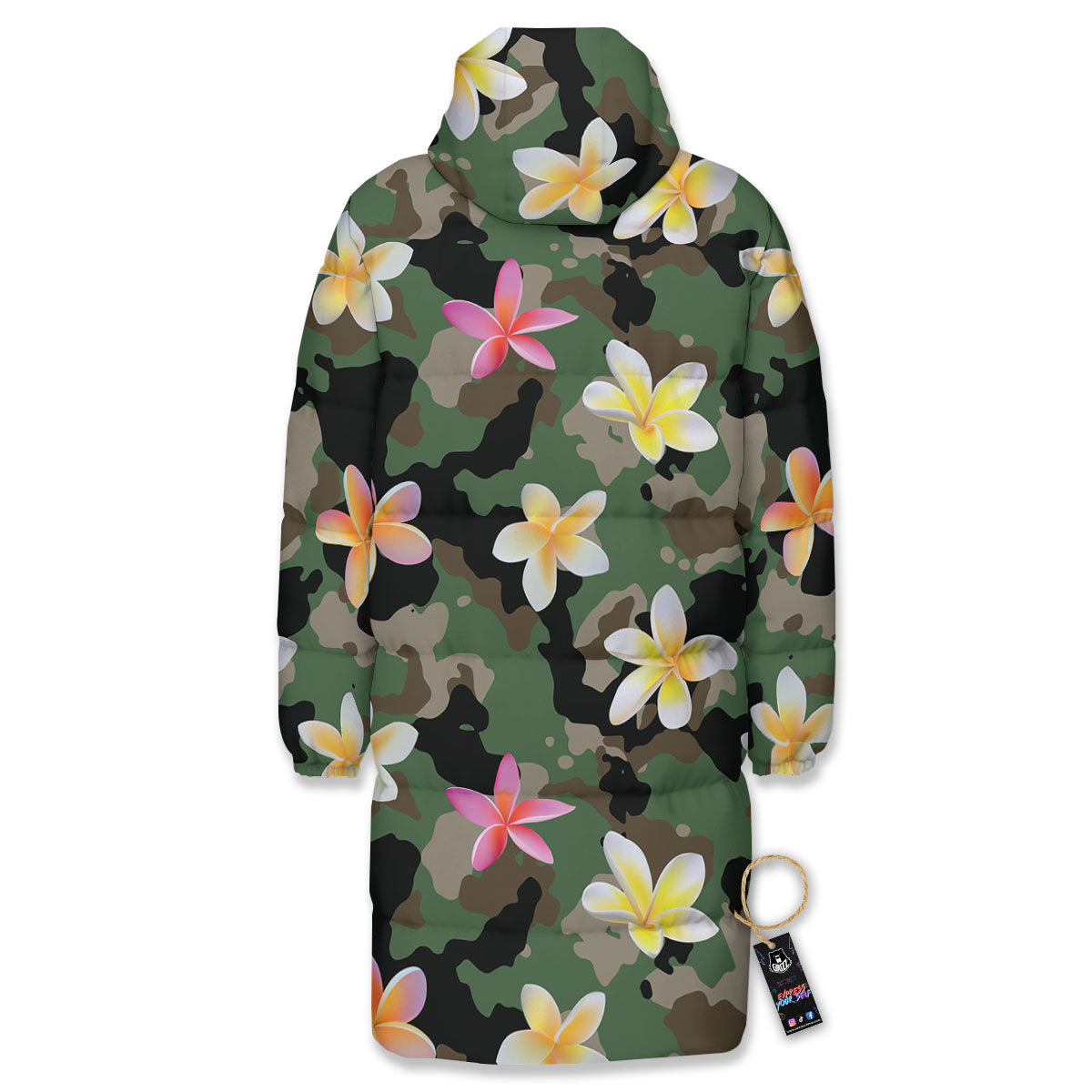 Camo Flower Military Green Print Pattern Long Down Jacket-grizzshop