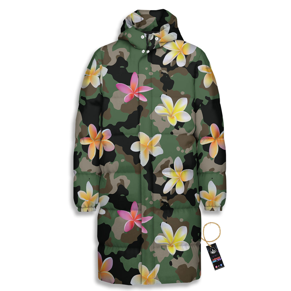 Camo Flower Military Green Print Pattern Long Down Jacket-grizzshop