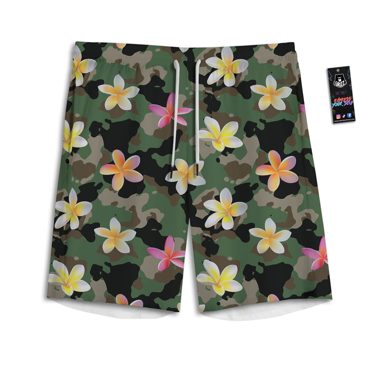 Camo Flower Military Green Print Pattern Men's Athletic Shorts