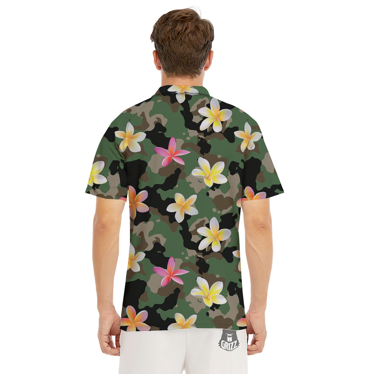 Camo Flower Military Green Print Pattern Men's Golf Shirts-grizzshop