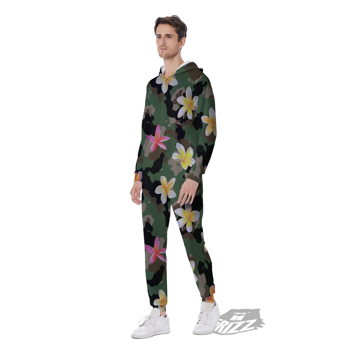 Camo Flower Military Green Print Pattern Men's Jumpsuit-grizzshop
