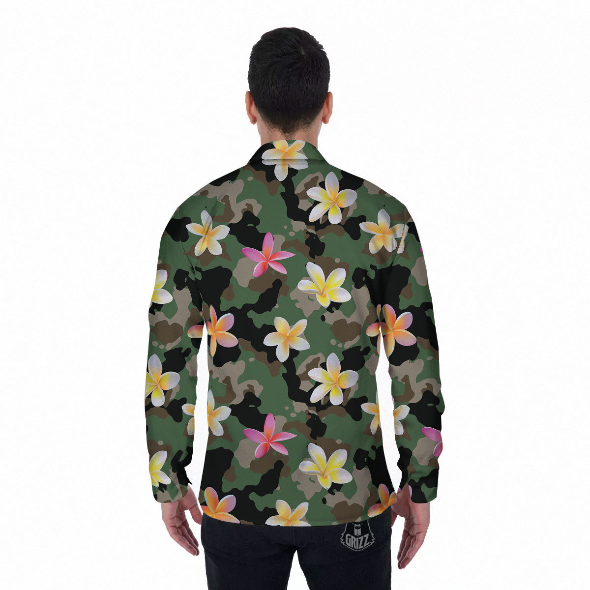 Camo Flower Military Green Print Pattern Men's Long Sleeve Shirts-grizzshop