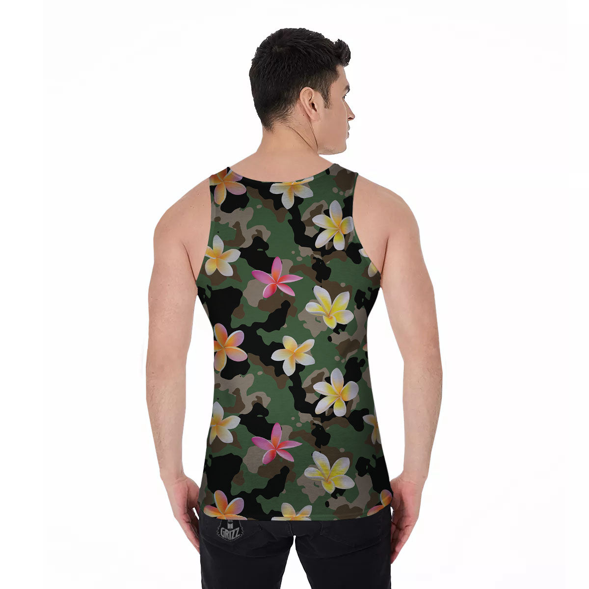 Camo Flower Military Green Print Pattern Men's Tank Top-grizzshop