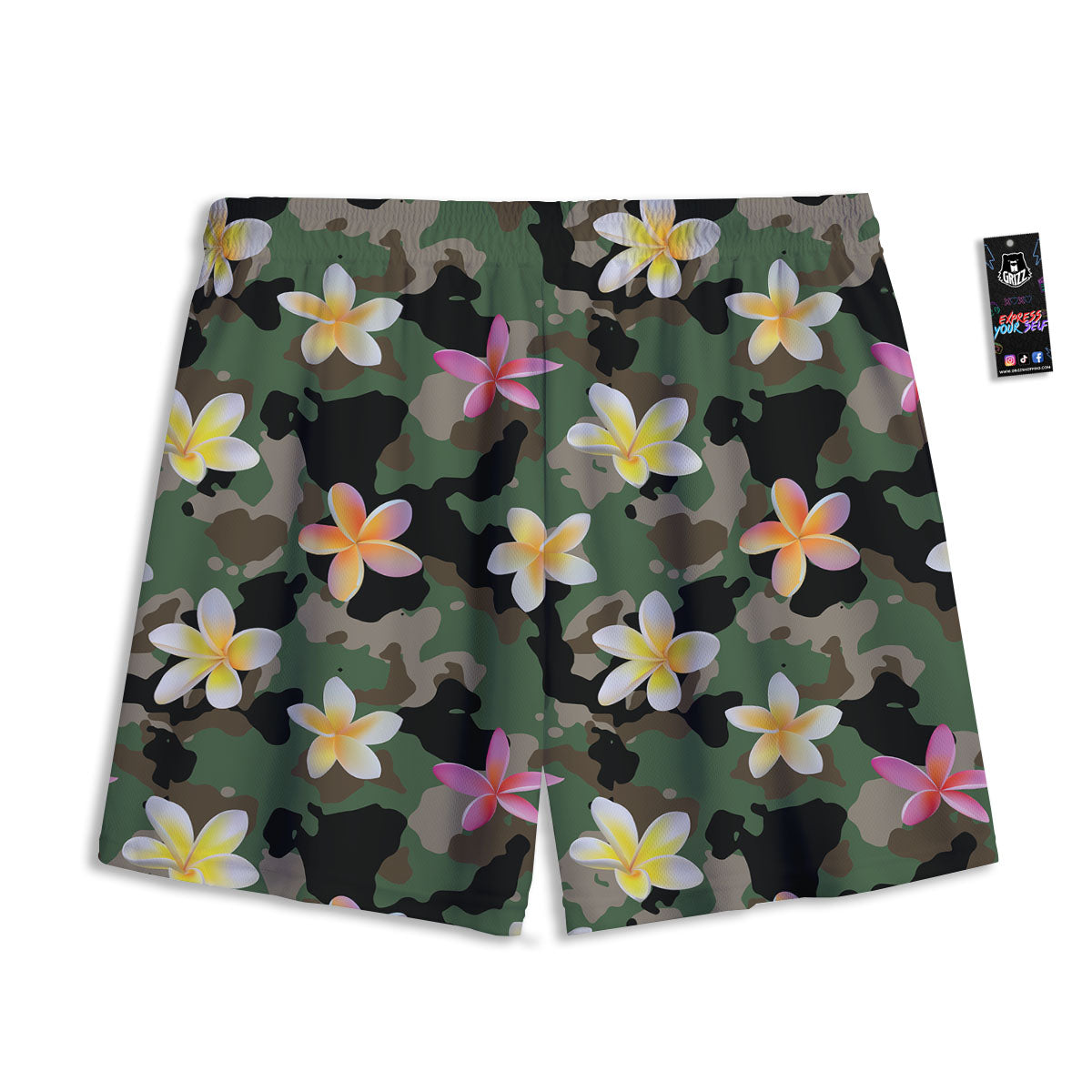 Camo Flower Military Green Print Pattern Mesh Shorts