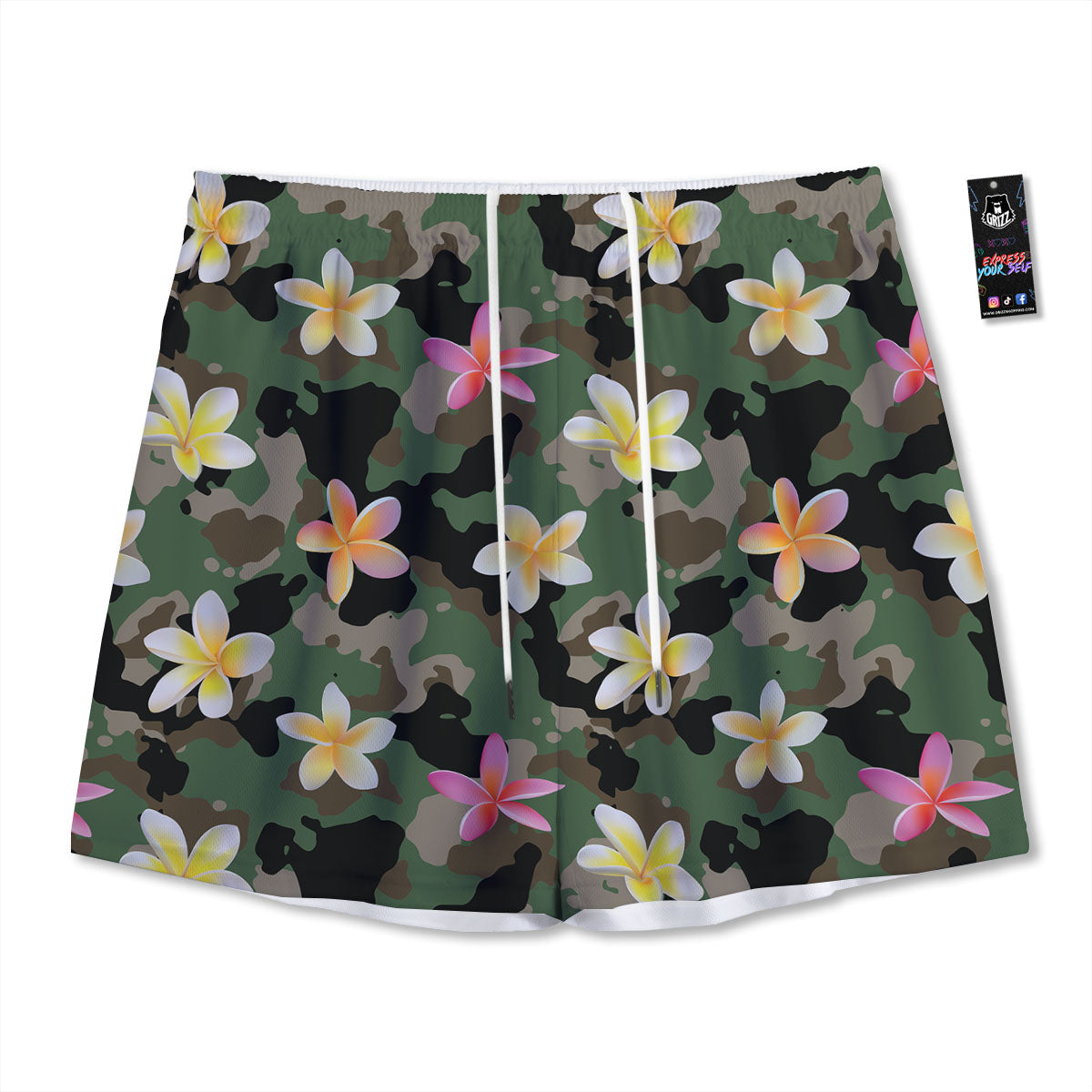 Camo Flower Military Green Print Pattern Mesh Shorts