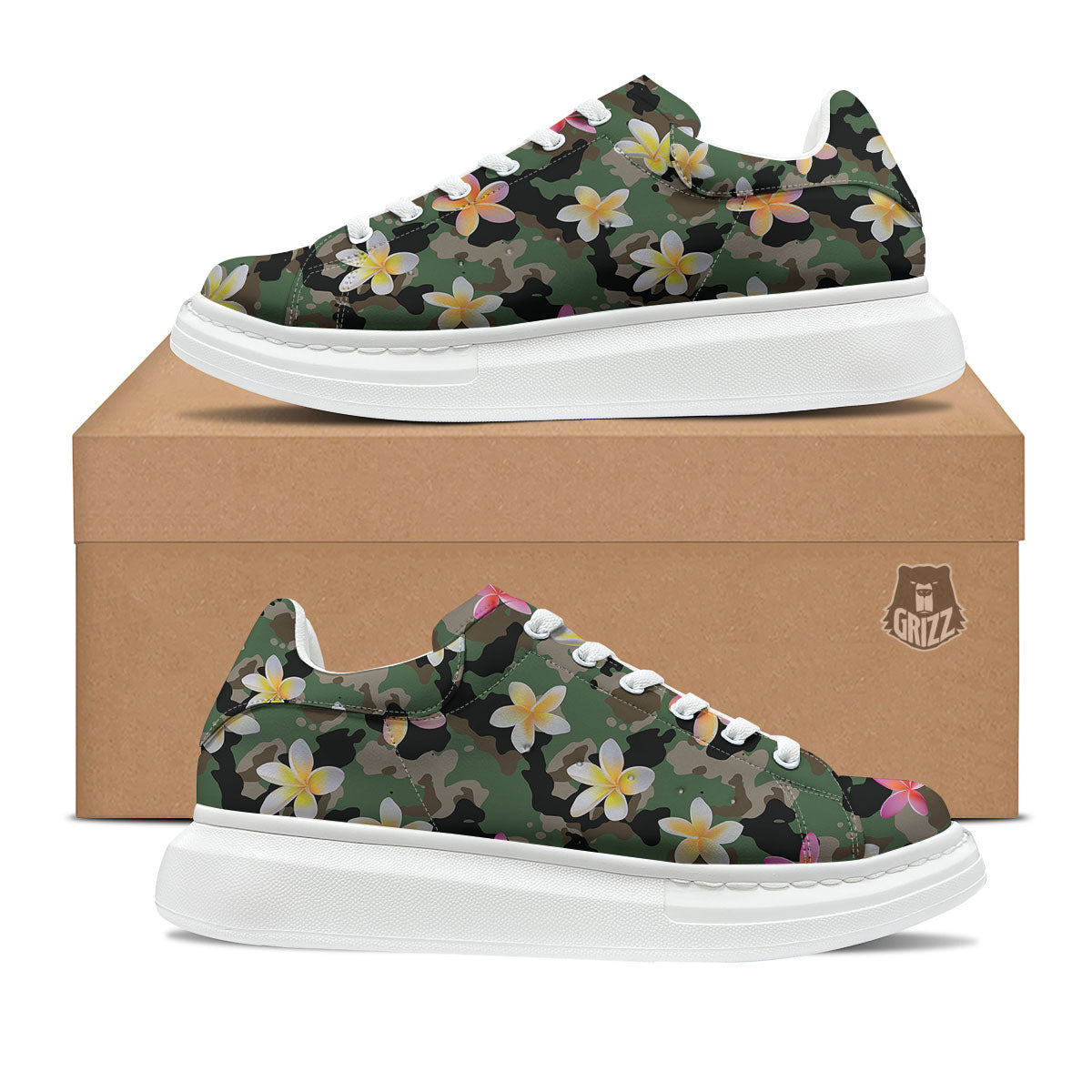 Camo Flower Military Green Print Pattern Platform Shoes-grizzshop