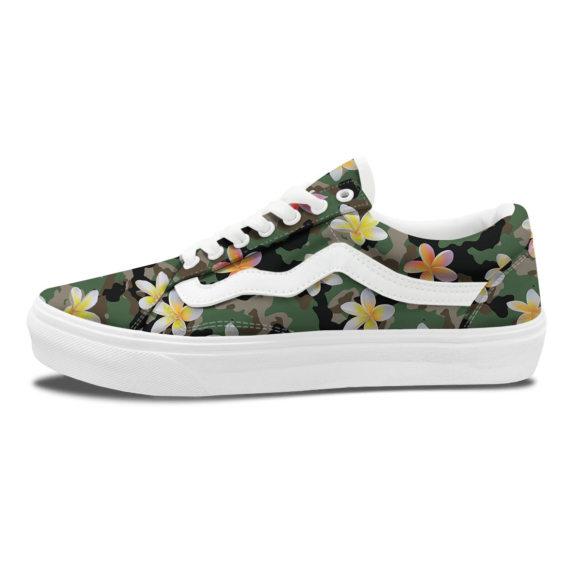 Camo Flower Military Green Print Pattern Skate Shoes-grizzshop