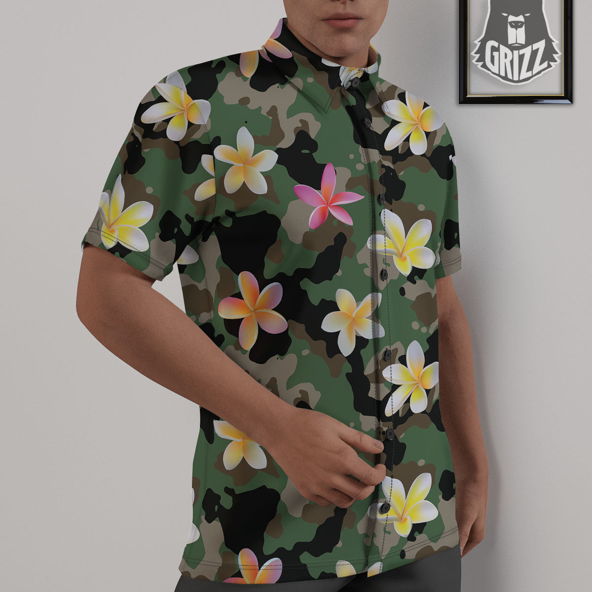 Camo Flower Military Green Print Pattern Untucked Shirts-grizzshop