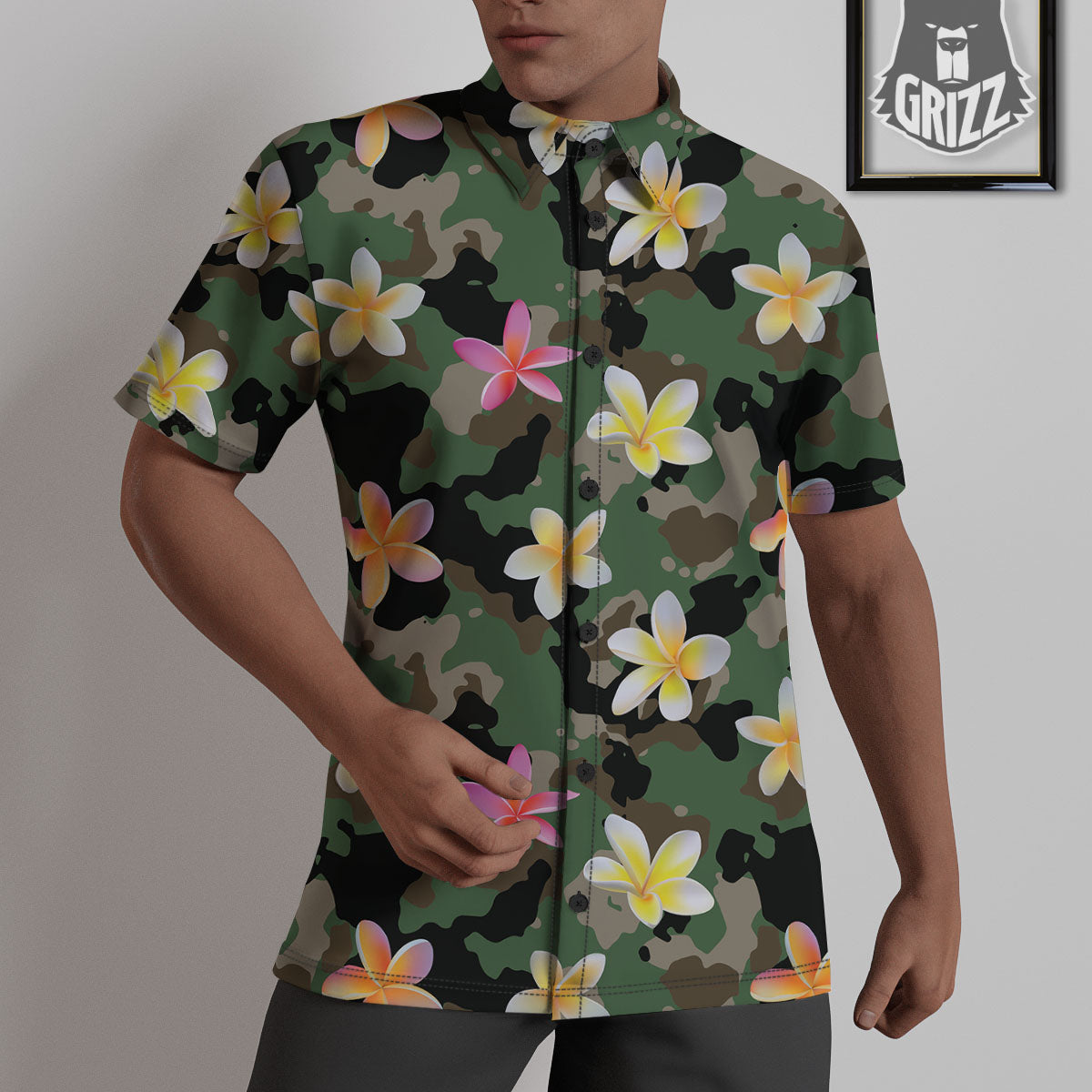Camo Flower Military Green Print Pattern Untucked Shirts-grizzshop