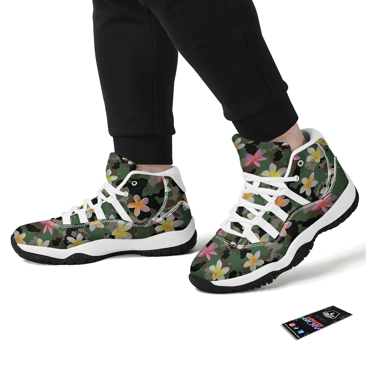 Camo Flower Military Green Print Pattern White Bball Shoes-grizzshop