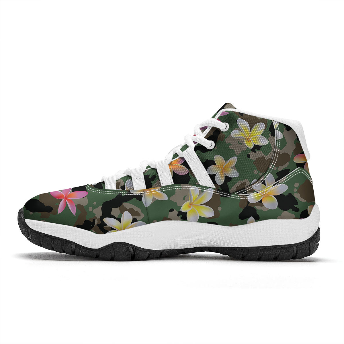 Camo Flower Military Green Print Pattern White Bball Shoes-grizzshop