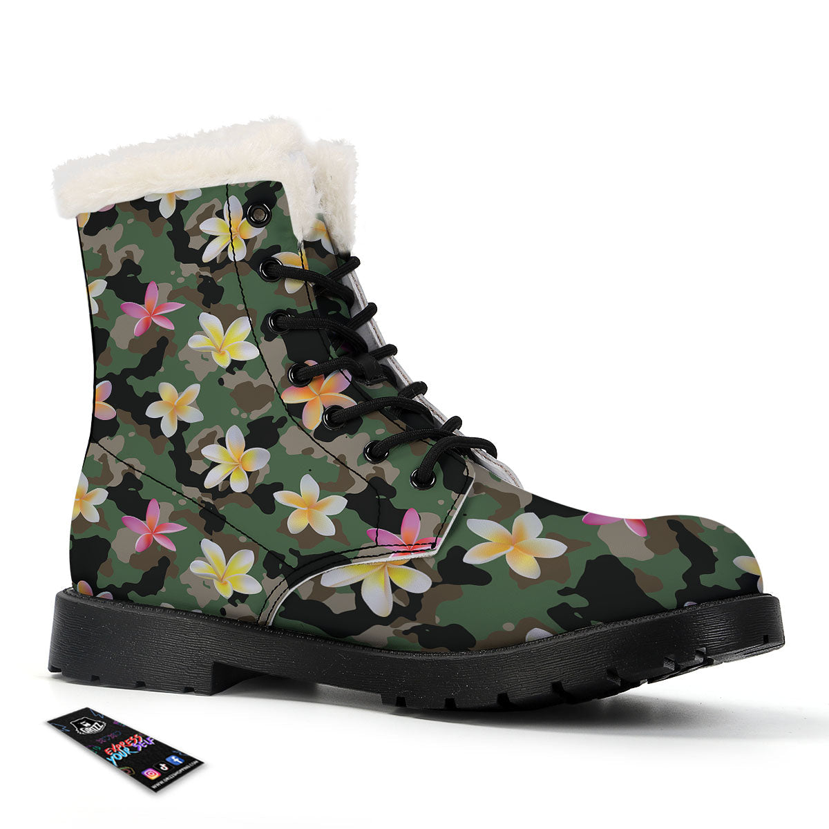 Camo Flower Military Green Print Pattern Winter Boots-grizzshop