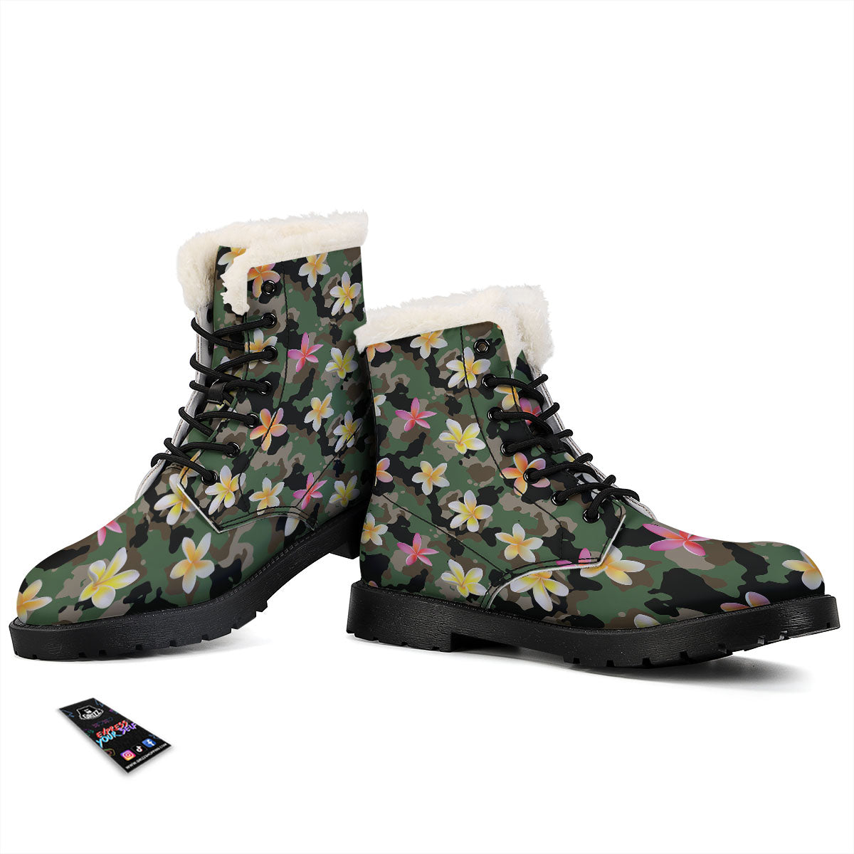 Camo Flower Military Green Print Pattern Winter Boots-grizzshop