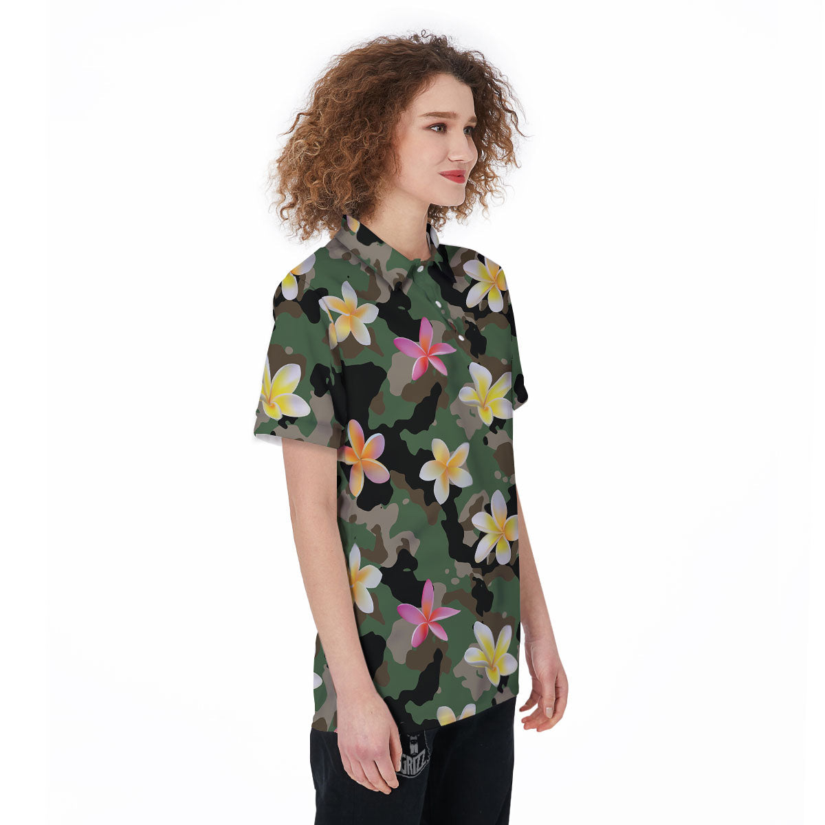 Camo Flower Military Green Print Pattern Women's Golf Shirts-grizzshop