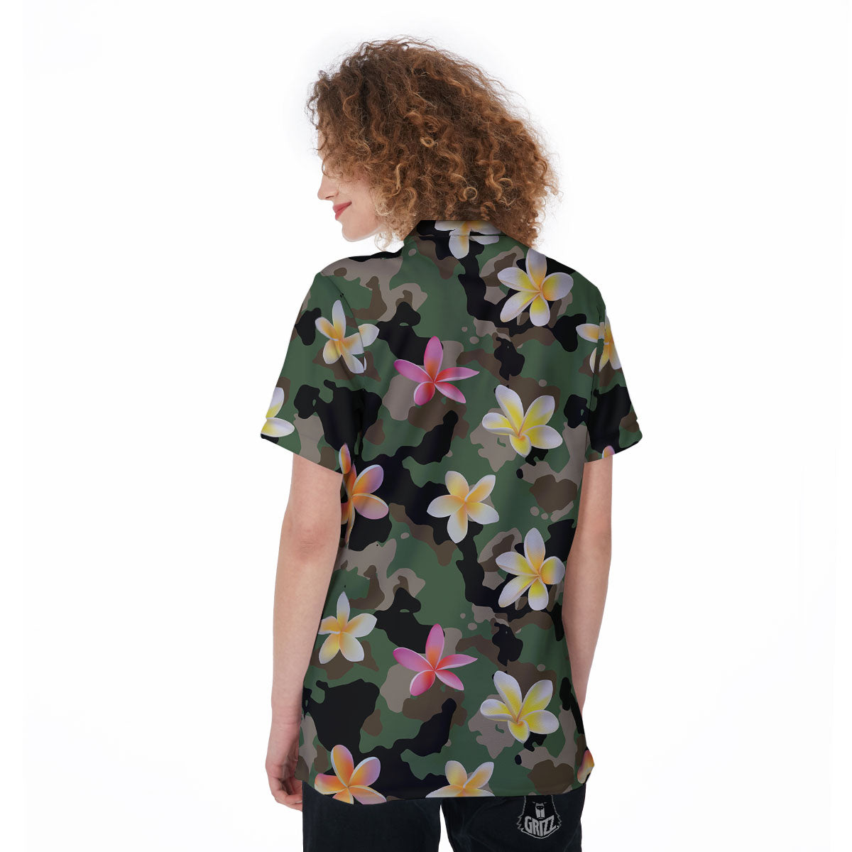 Camo Flower Military Green Print Pattern Women's Golf Shirts-grizzshop