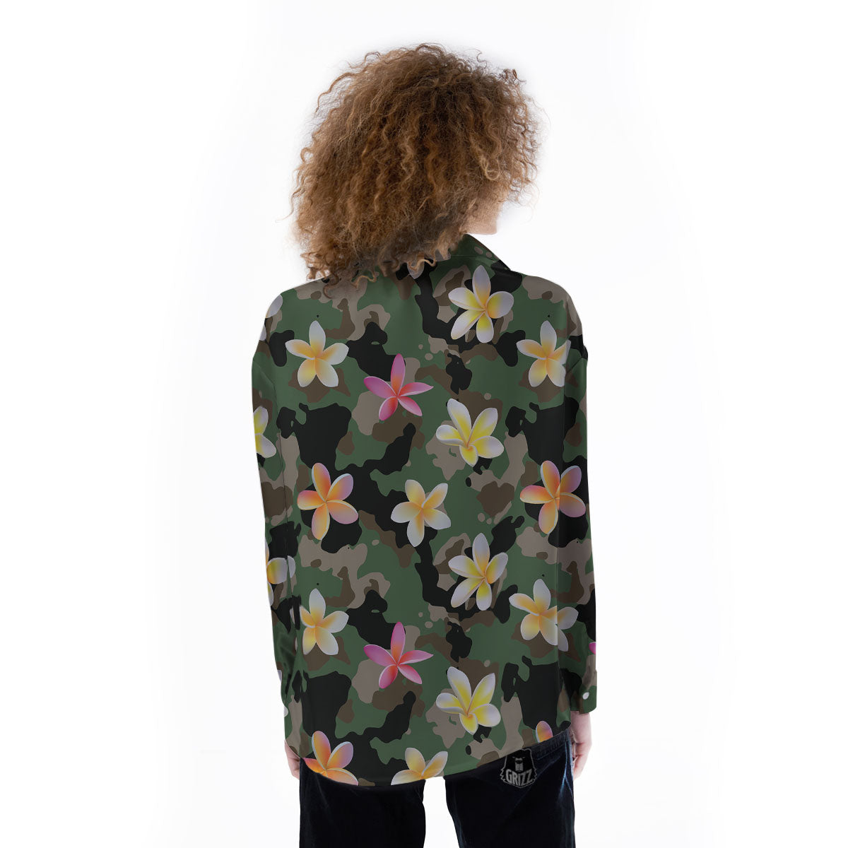 Camo Flower Military Green Print Pattern Women's Long Sleeve Shirts-grizzshop