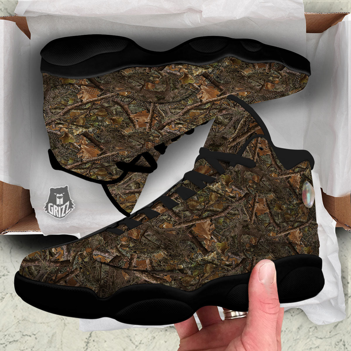 Camo Hunting Print Pattern Black Basketball Shoes-grizzshop
