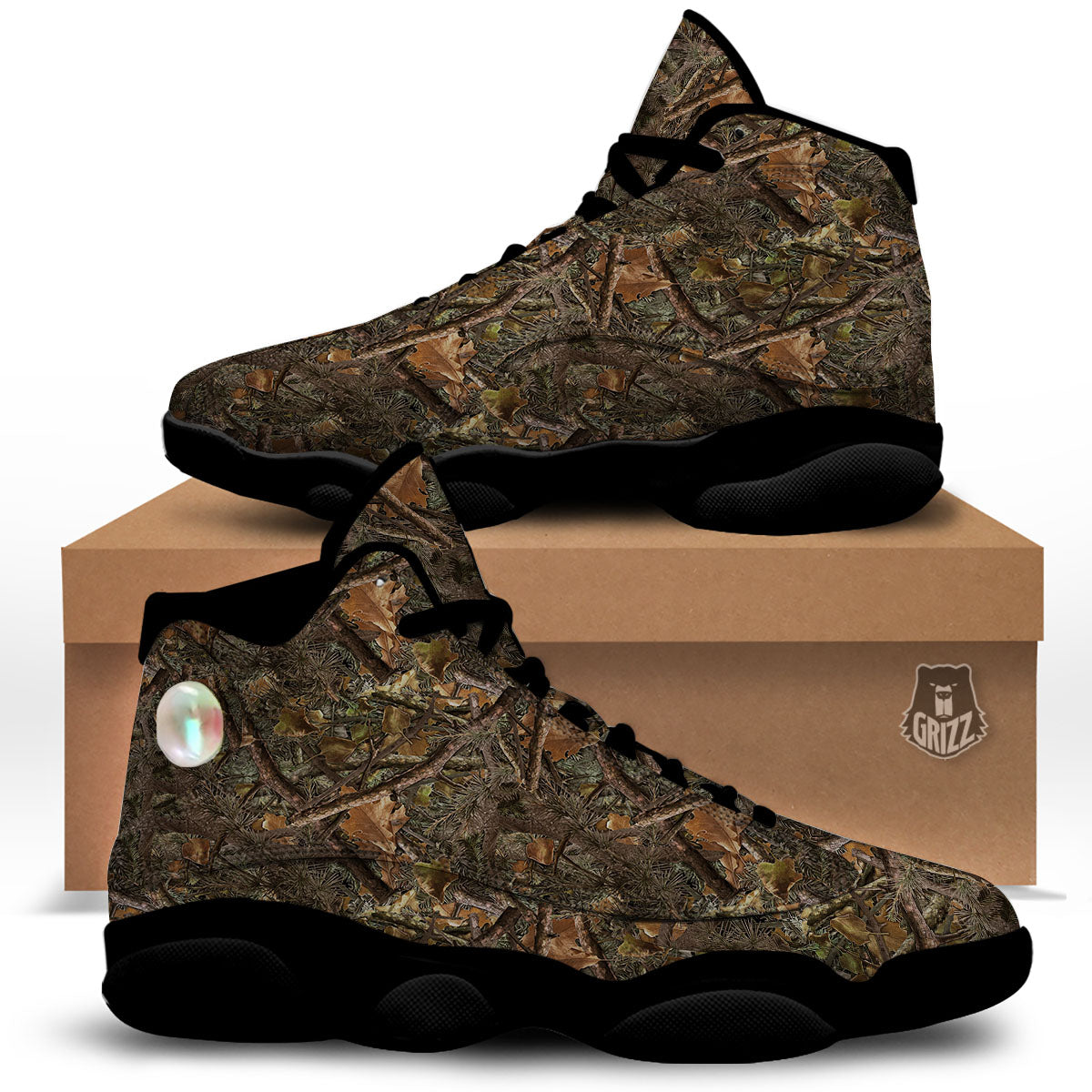 Camo Hunting Print Pattern Black Basketball Shoes-grizzshop