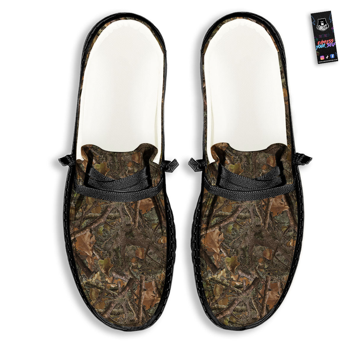Camo Hunting Print Pattern Black Loafers-grizzshop