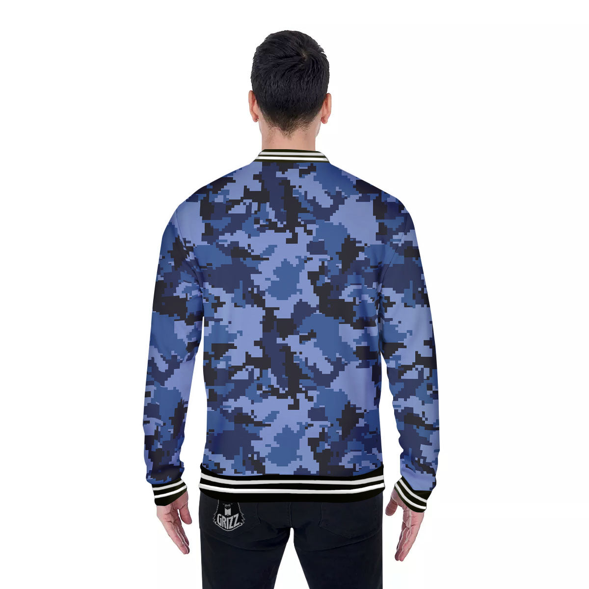 Camo Navy Digital Print Pattern Baseball Jacket-grizzshop