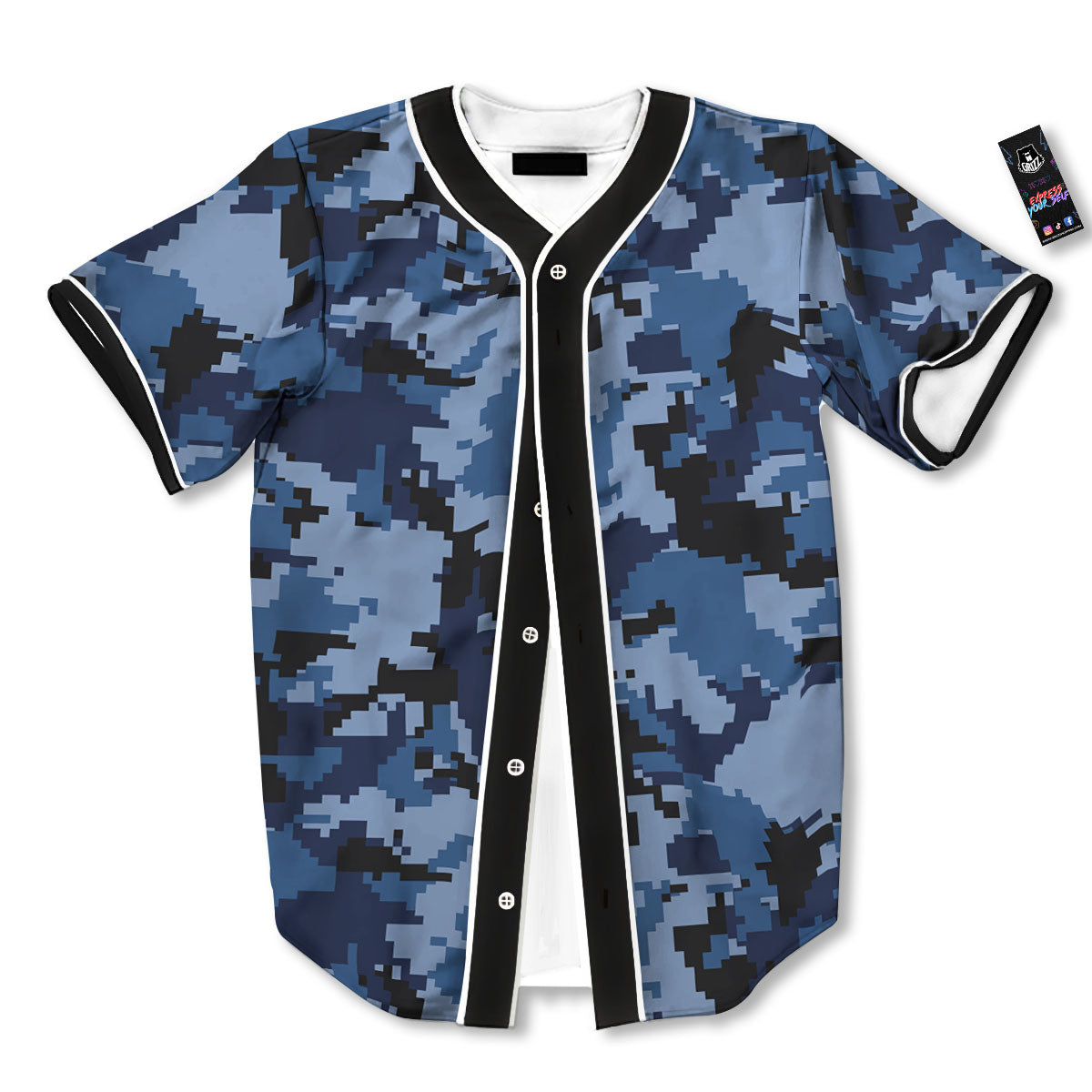 Camo Navy Digital Print Pattern Baseball Jersey-grizzshop