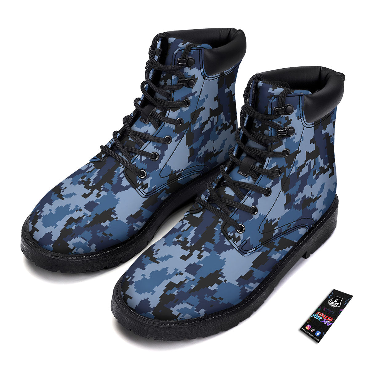 Camo Navy Digital Print Pattern Boots-grizzshop