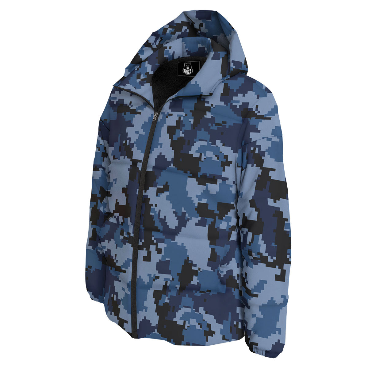 Camo Navy Digital Print Pattern Down Jacket-grizzshop