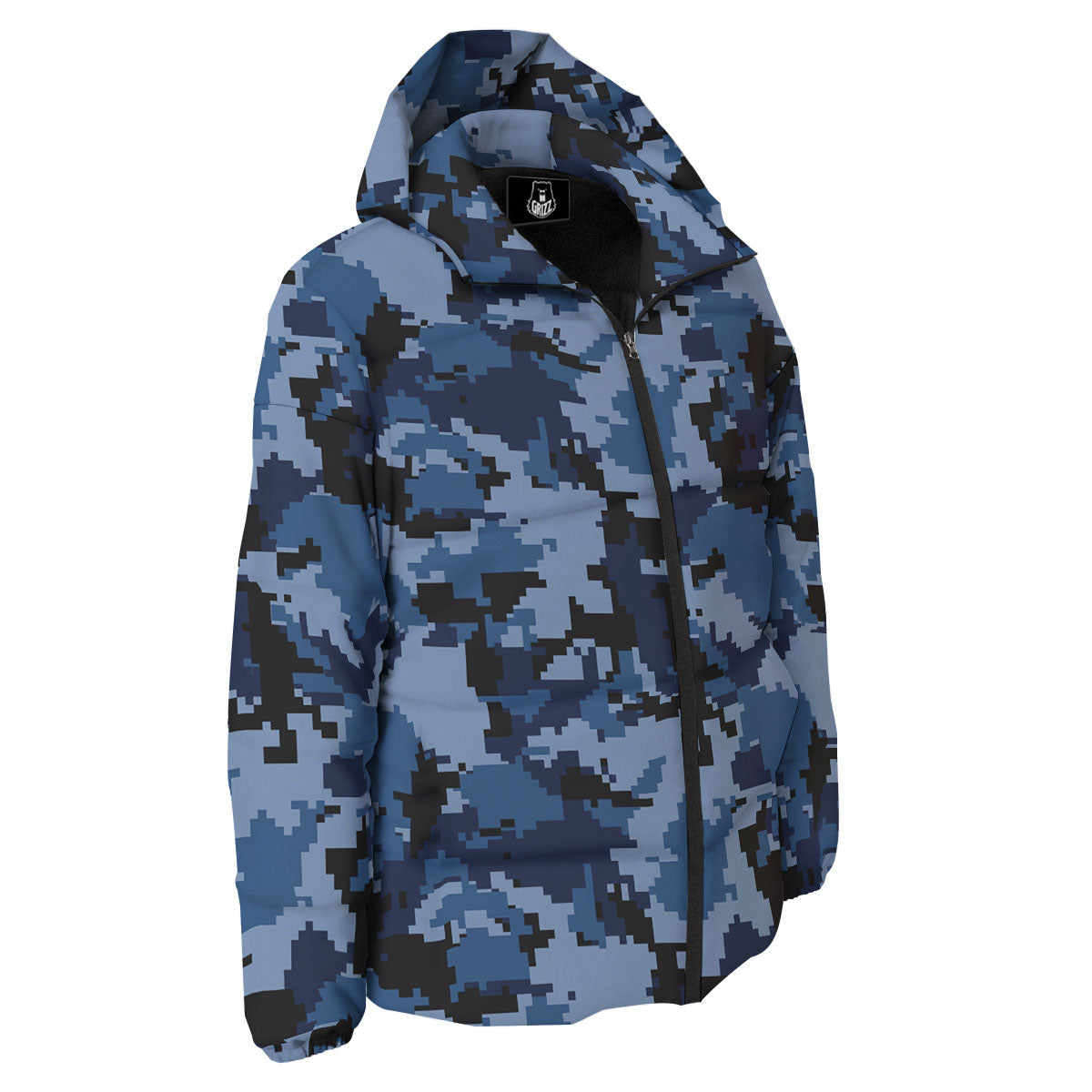 Camo Navy Digital Print Pattern Down Jacket-grizzshop