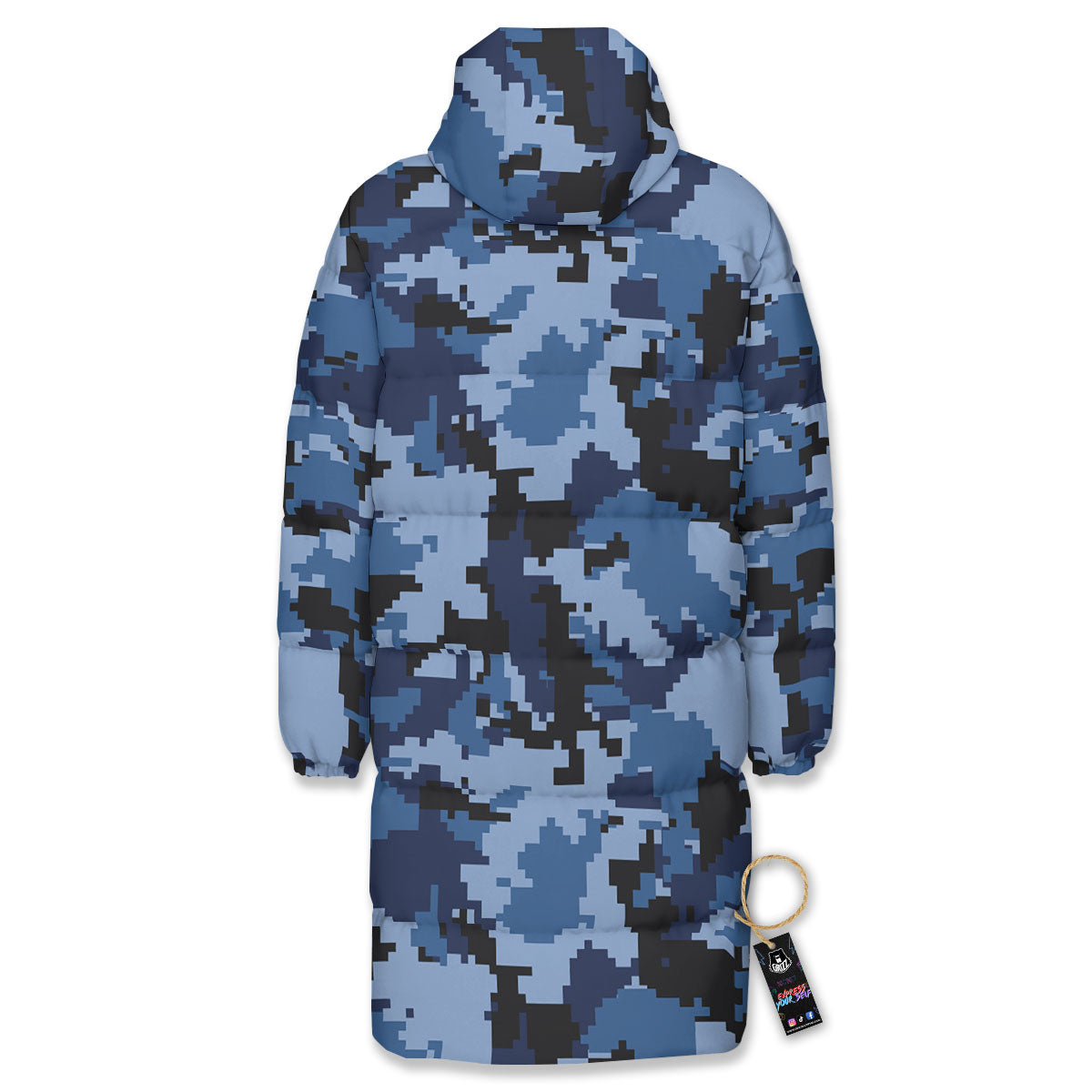 Camo Navy Digital Print Pattern Long Down Jacket-grizzshop
