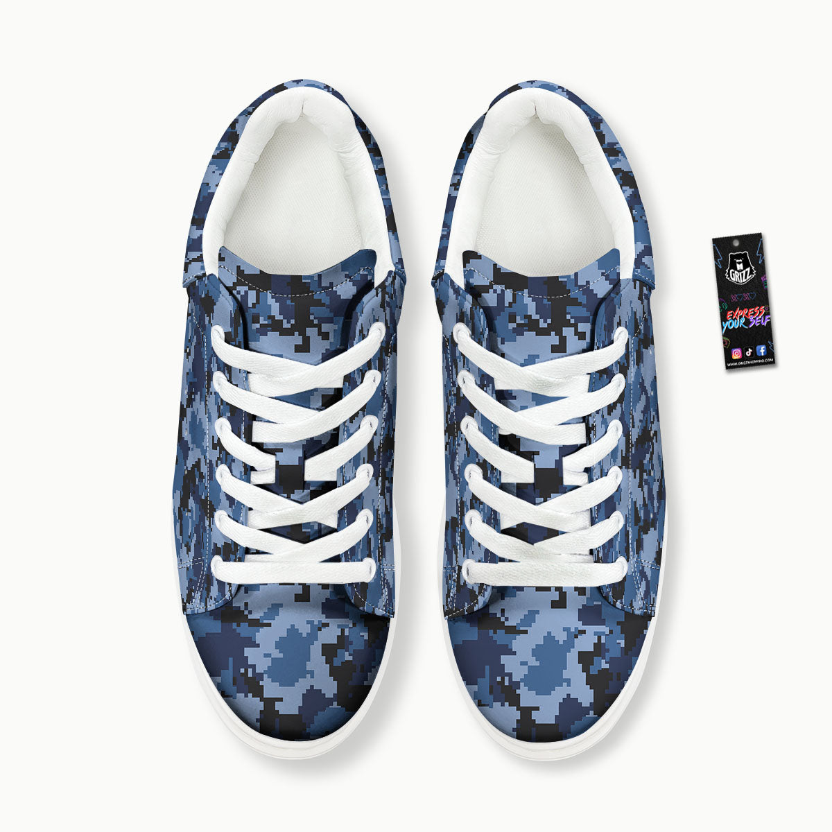Camo Navy Digital Print Pattern Platform Shoes-grizzshop