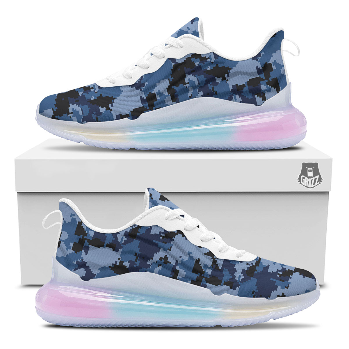 Camo Navy Digital Print Pattern Running Sneakers-grizzshop