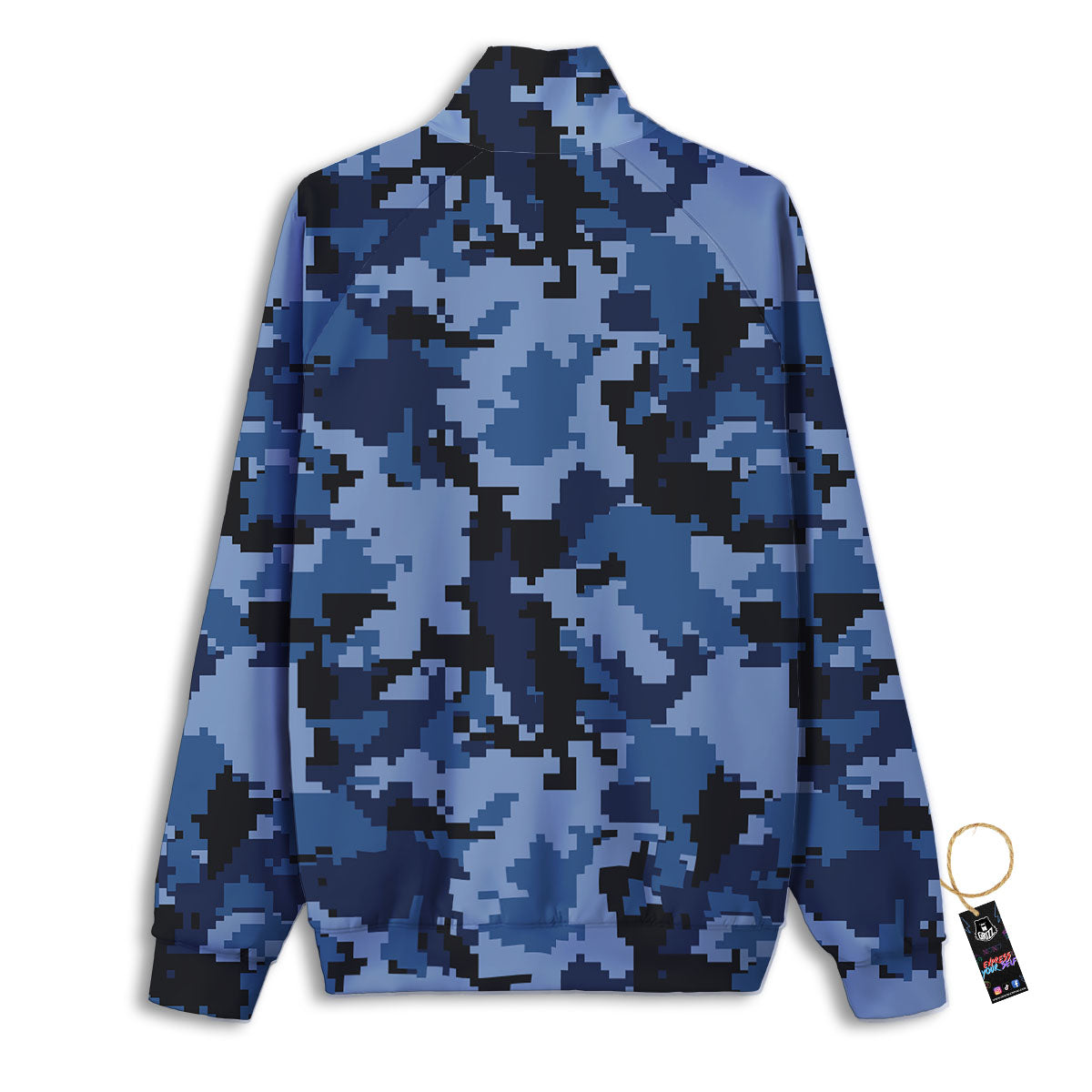 Camo Navy Digital Print Pattern Track Jacket-grizzshop