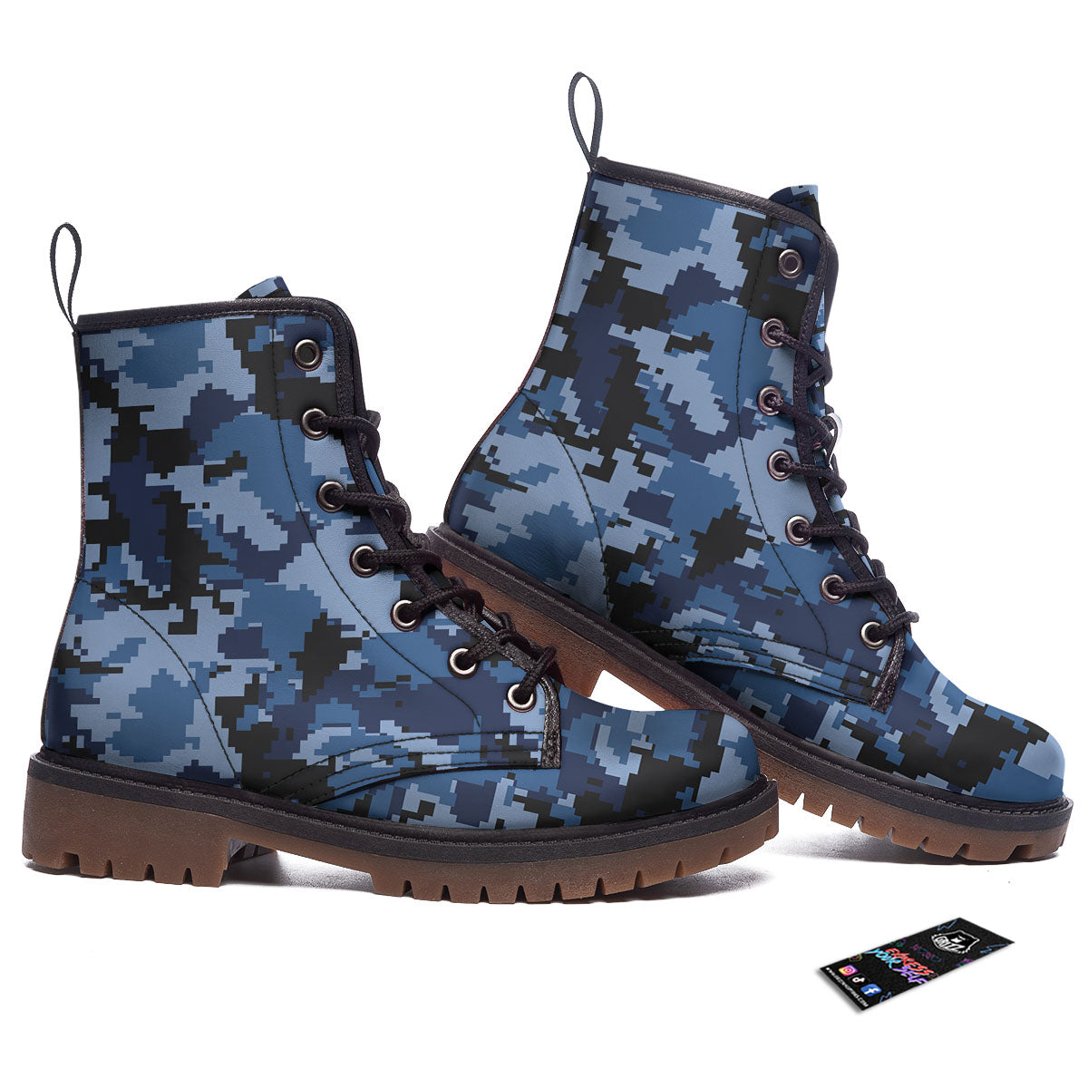 Camo Navy Digital Print Pattern Work Boots-grizzshop