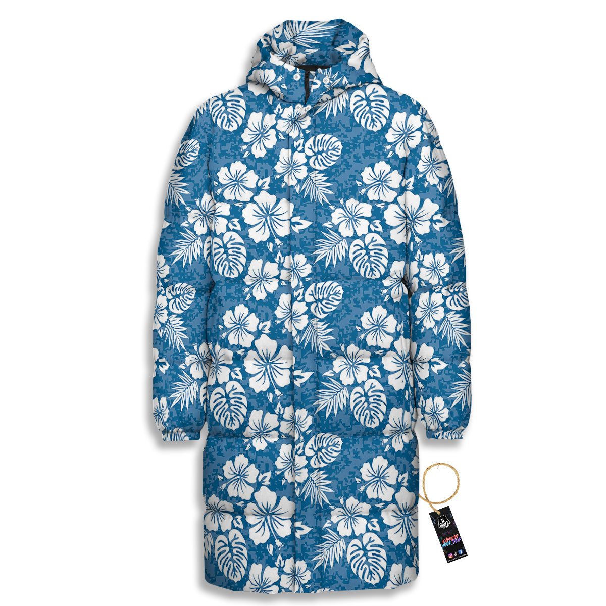 Camo Flower Aloha Hawaiian Print Pattern Long Down Jacket