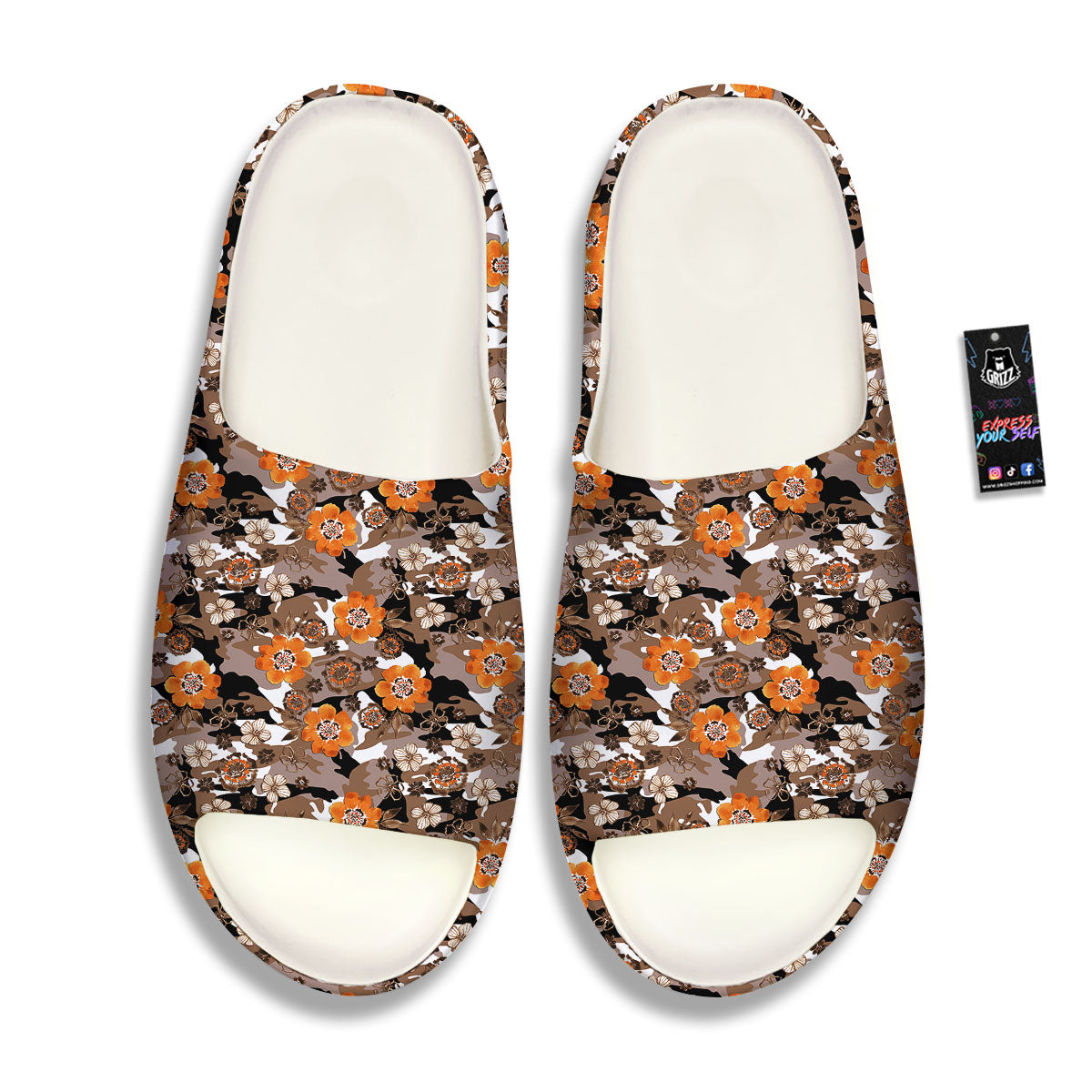 Camo Flower Brown Hawaiian Print Pattern Sandals-grizzshop