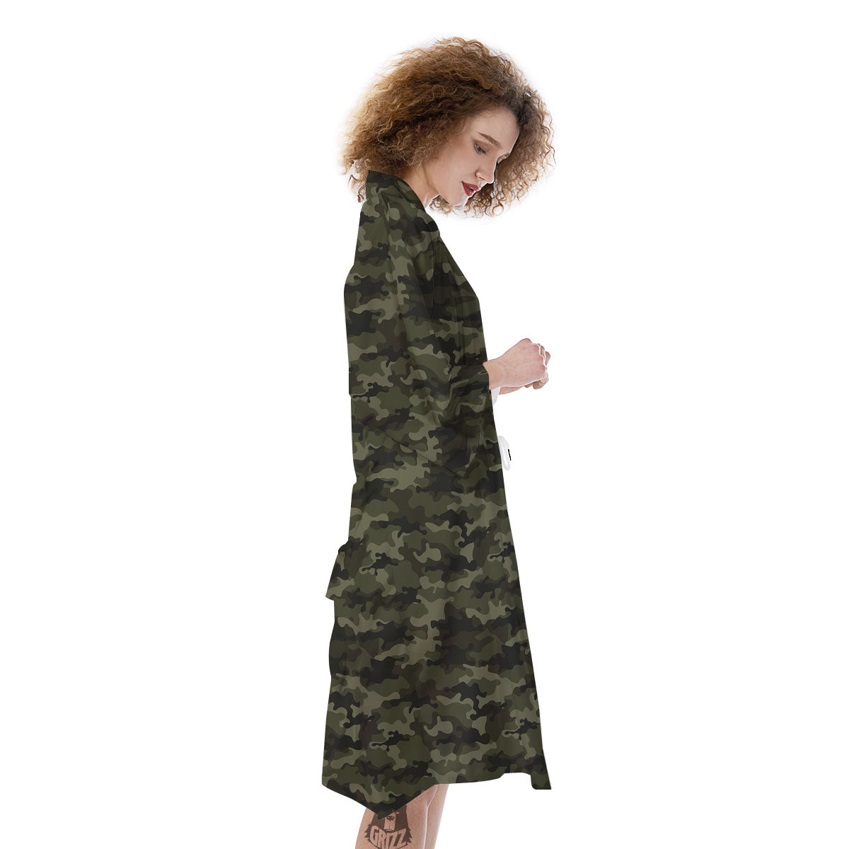 Camouflage Army Green Print Kimono-grizzshop
