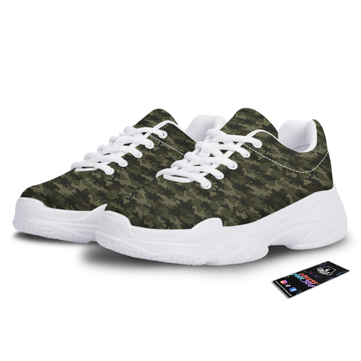 Camouflage Army Green Print White Chunky Shoes-grizzshop