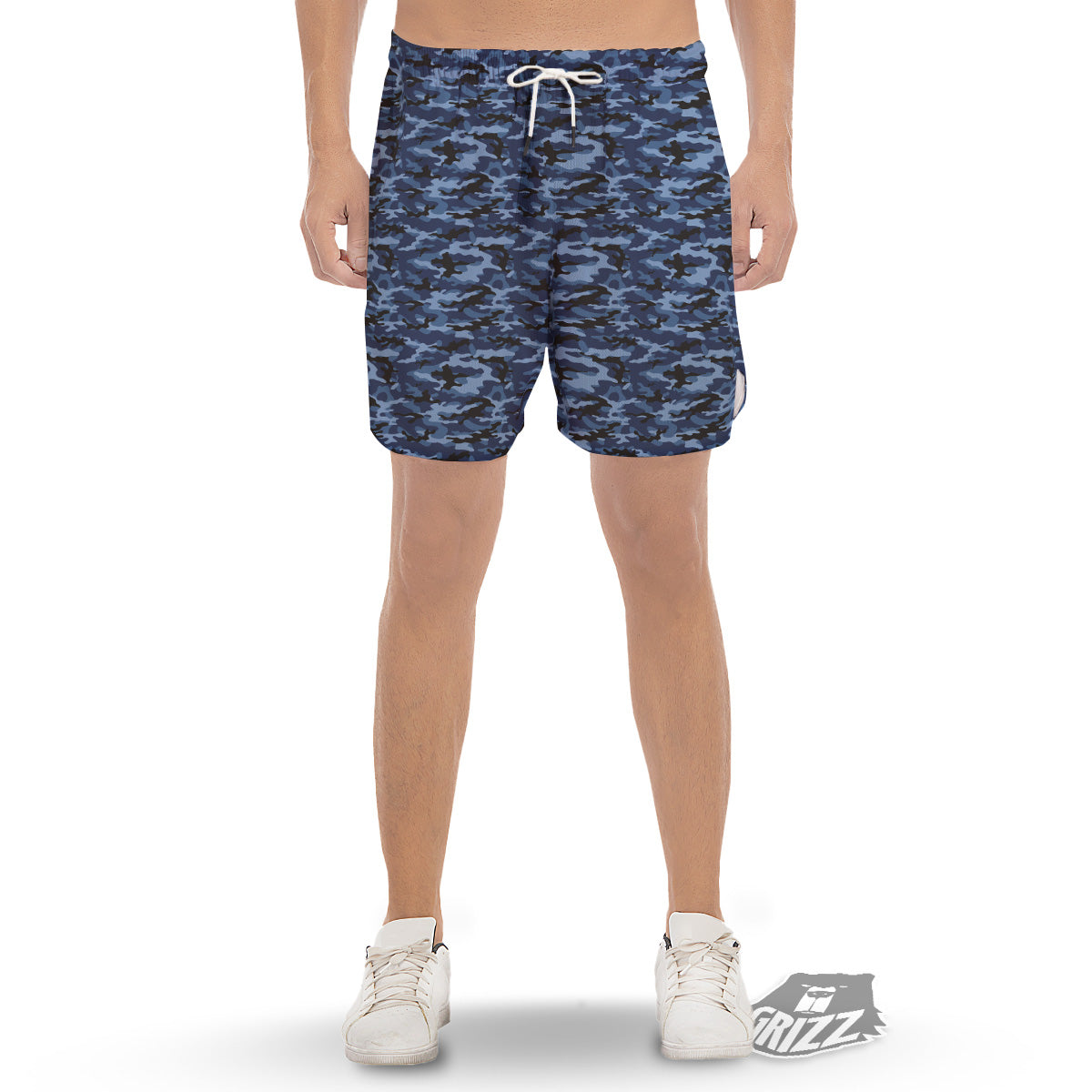 Camouflage Black And Blue Print Men's Gym Shorts-grizzshop