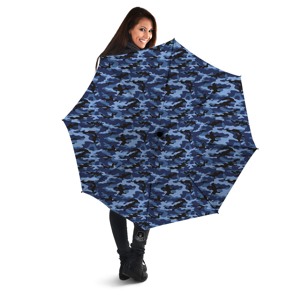 Camouflage Black And Blue Print Umbrella-grizzshop