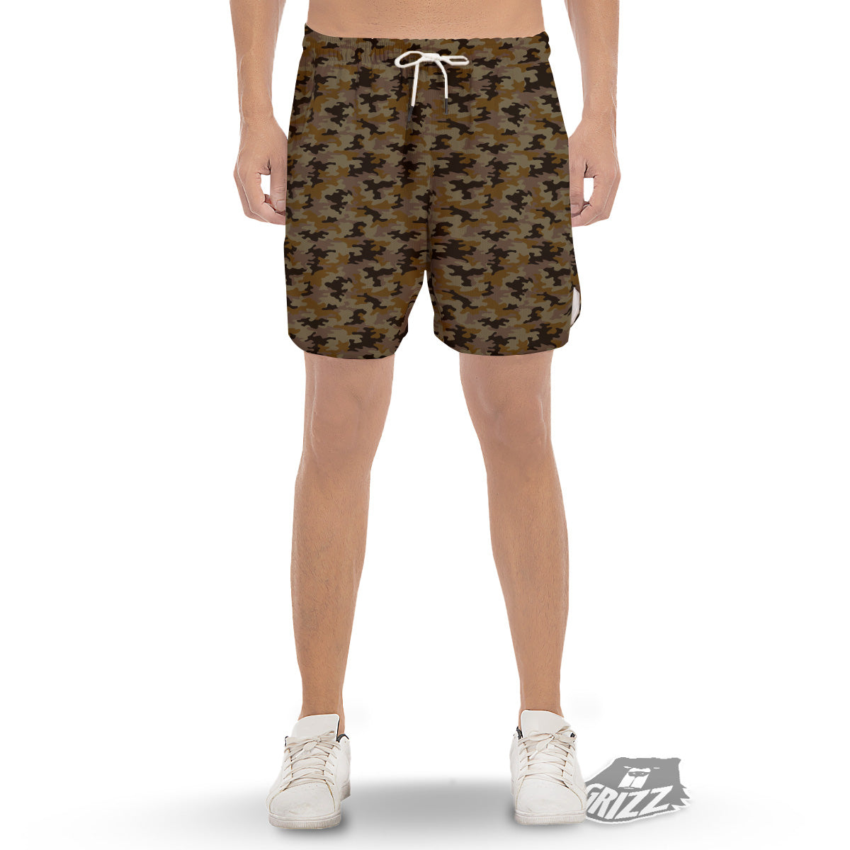 Camouflage Black And Brown Print Men's Gym Shorts-grizzshop