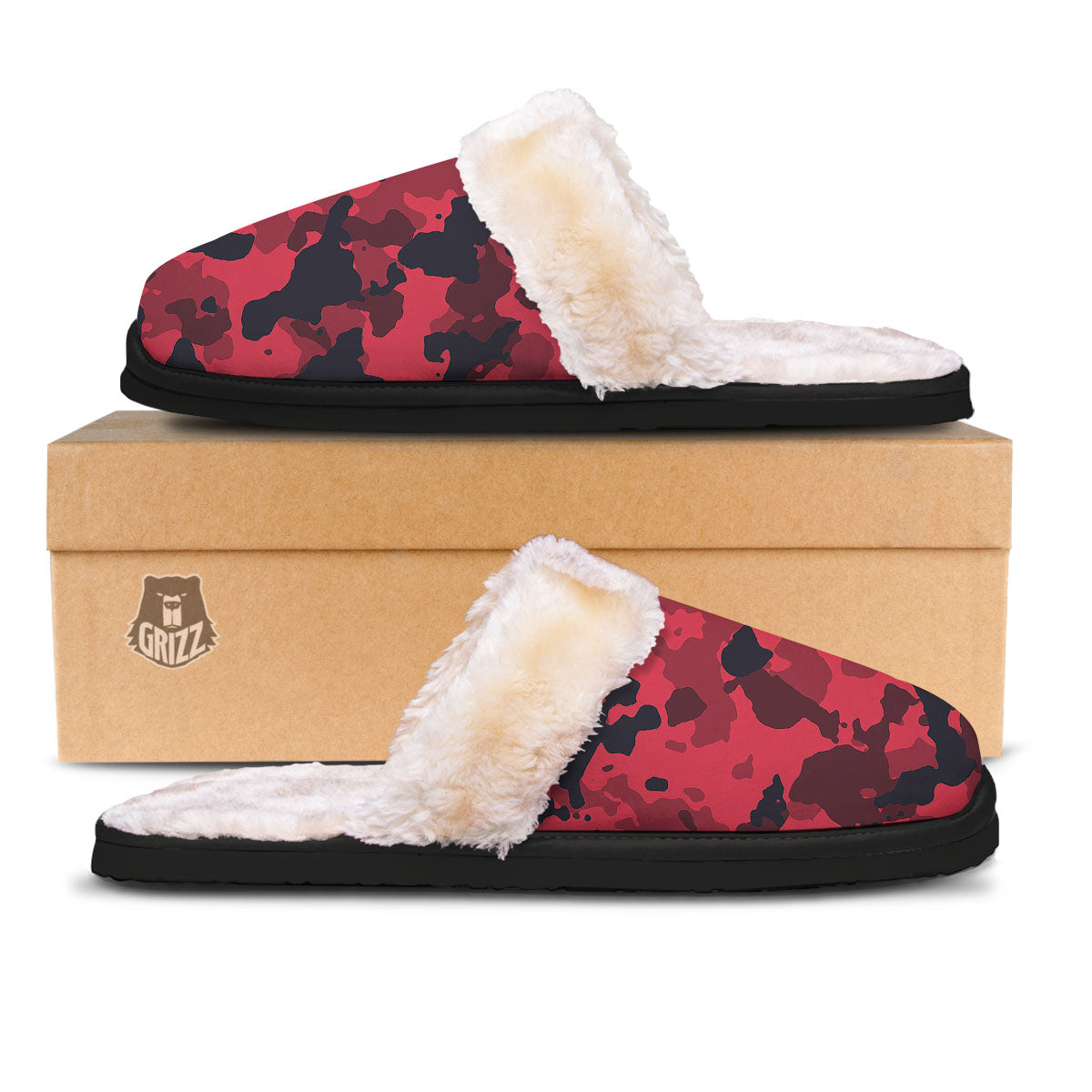 Camouflage Black And Red Print Slippers-grizzshop