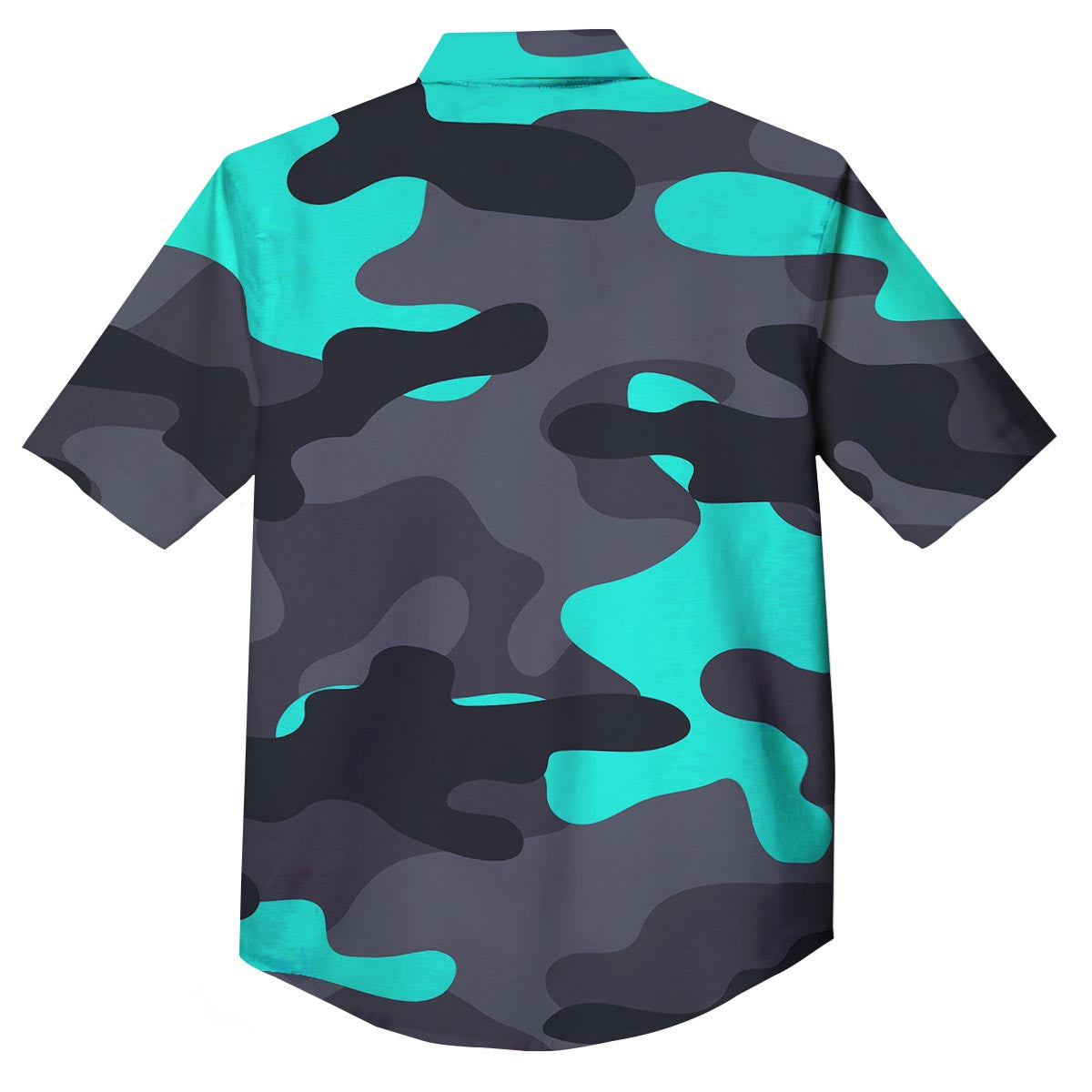 Camouflage Black And Teal Print Button Up Shirt-grizzshop
