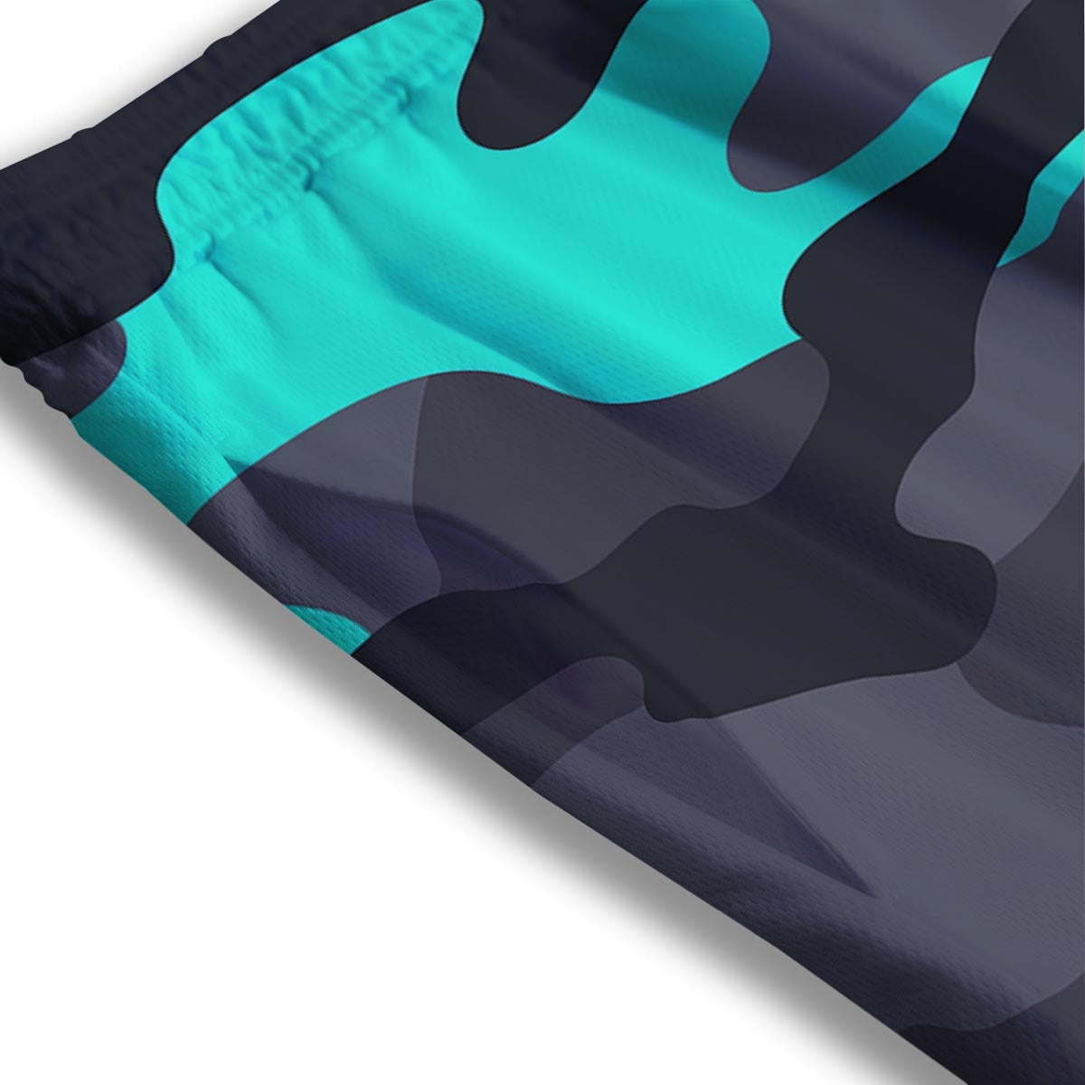 Camouflage Black And Teal Print Mesh Shorts