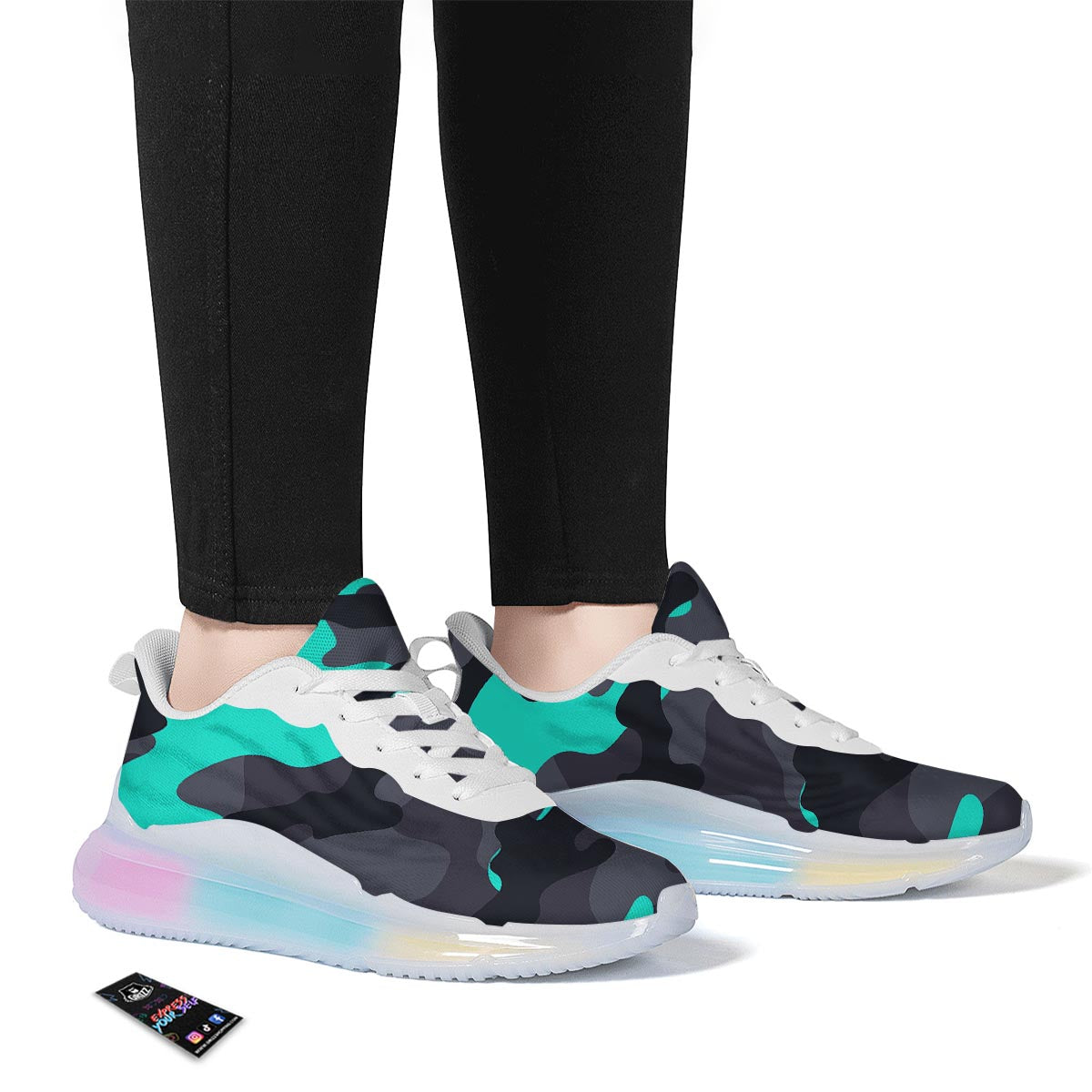 Camouflage Black And Teal Print Running Sneakers-grizzshop