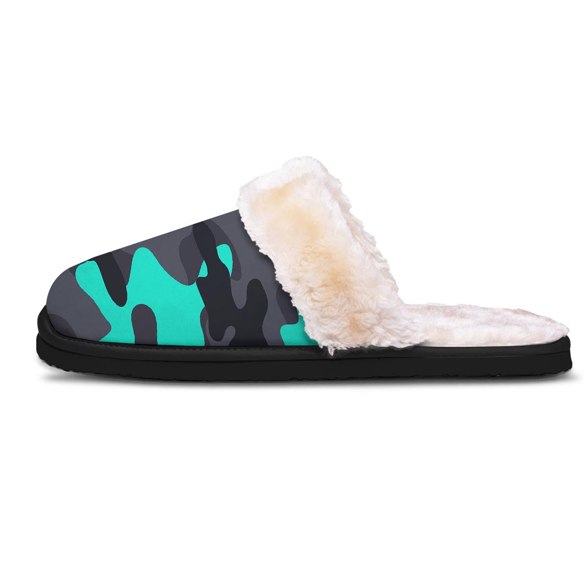 Camouflage Black And Teal Print Slippers-grizzshop