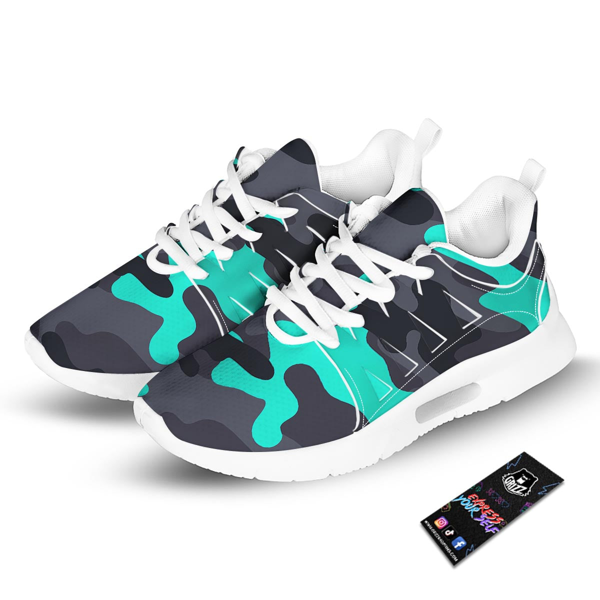 Camouflage Black And Teal Print Tennis Shoes-grizzshop